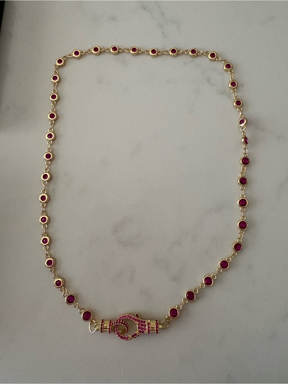Gold-Tone Necklace with Pink Gem Accents - Picture 5 of 6